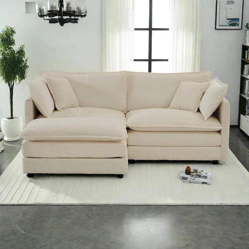 Canapé d'angle modulable en chenille 3 pièces avec pouf