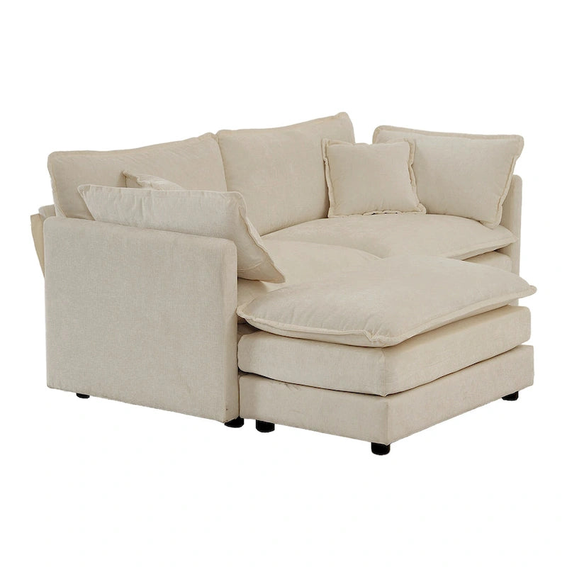 Canapé d'angle modulable en chenille 3 pièces avec pouf
