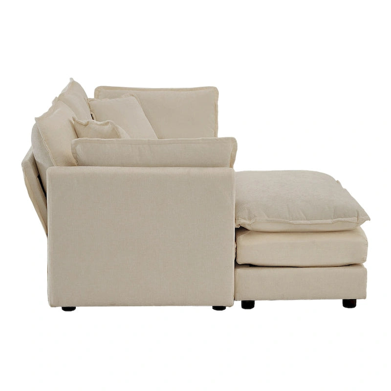 Canapé d'angle modulable en chenille 3 pièces avec pouf