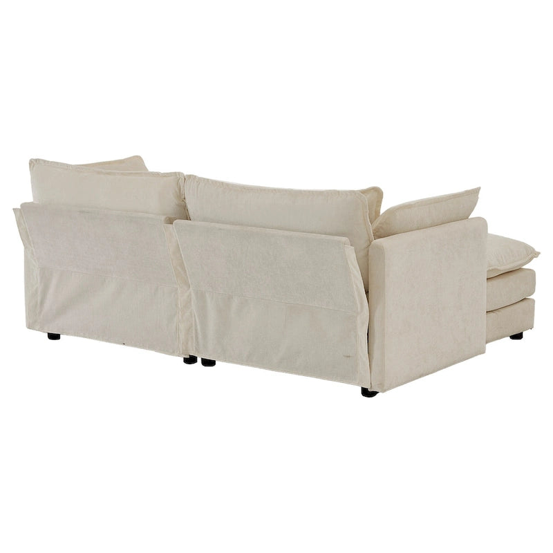 Canapé d'angle modulable en chenille 3 pièces avec pouf