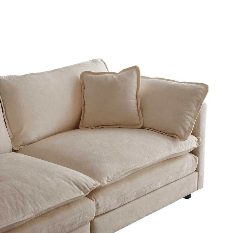 Canapé d'angle modulable en chenille 3 pièces avec pouf