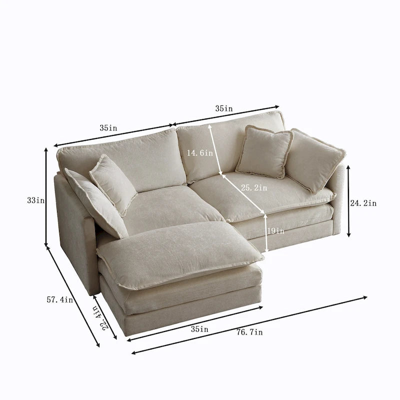 Canapé d'angle modulable en chenille 3 pièces avec pouf