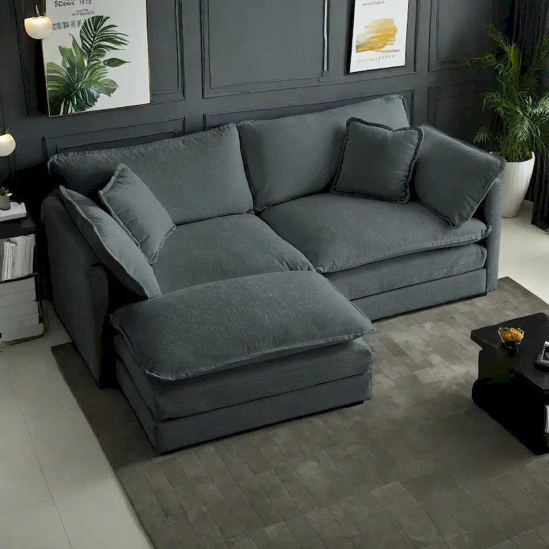 Canapé d'angle modulable en chenille 3 pièces avec pouf