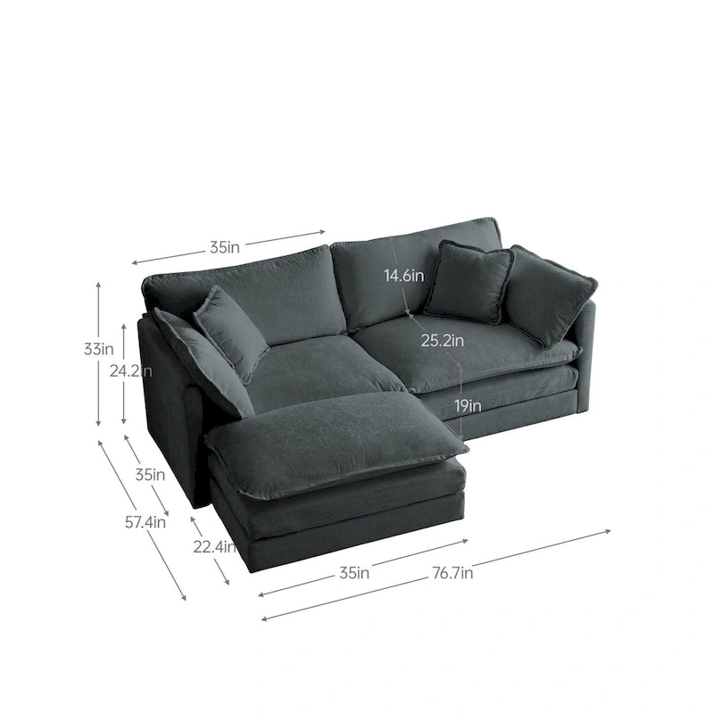 Canapé d'angle modulable en chenille 3 pièces avec pouf