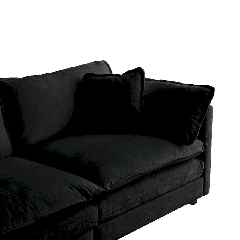 Canapé d'angle modulable en chenille 3 pièces avec pouf
