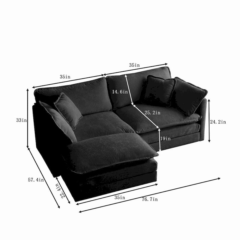 Canapé d'angle modulable en chenille 3 pièces avec pouf