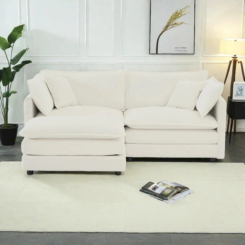 Canapé d'angle modulable en chenille 3 pièces avec pouf