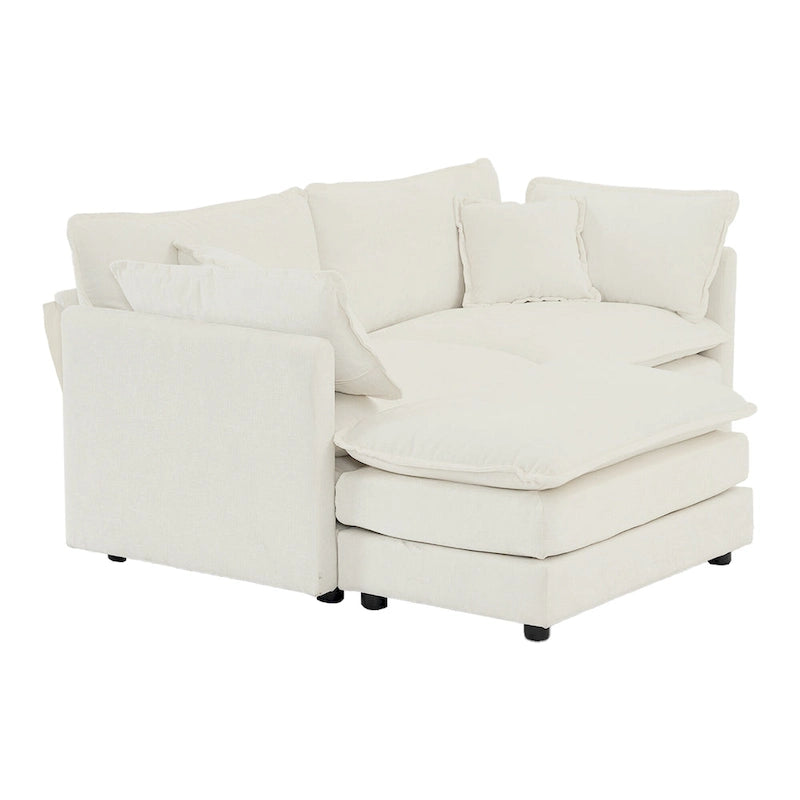 Canapé d'angle modulable en chenille 3 pièces avec pouf