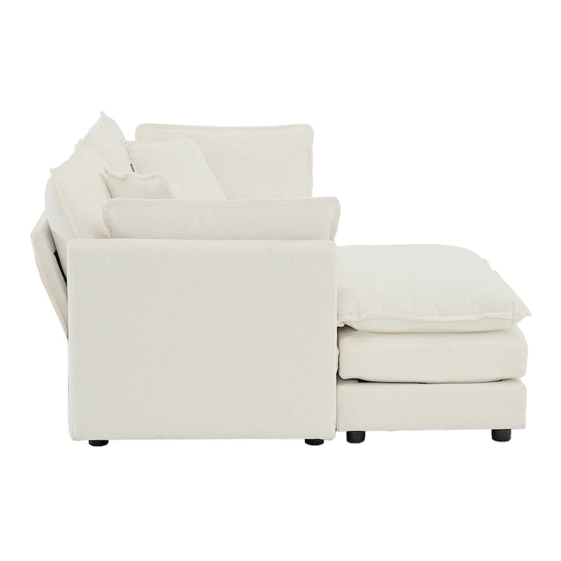 Canapé d'angle modulable en chenille 3 pièces avec pouf