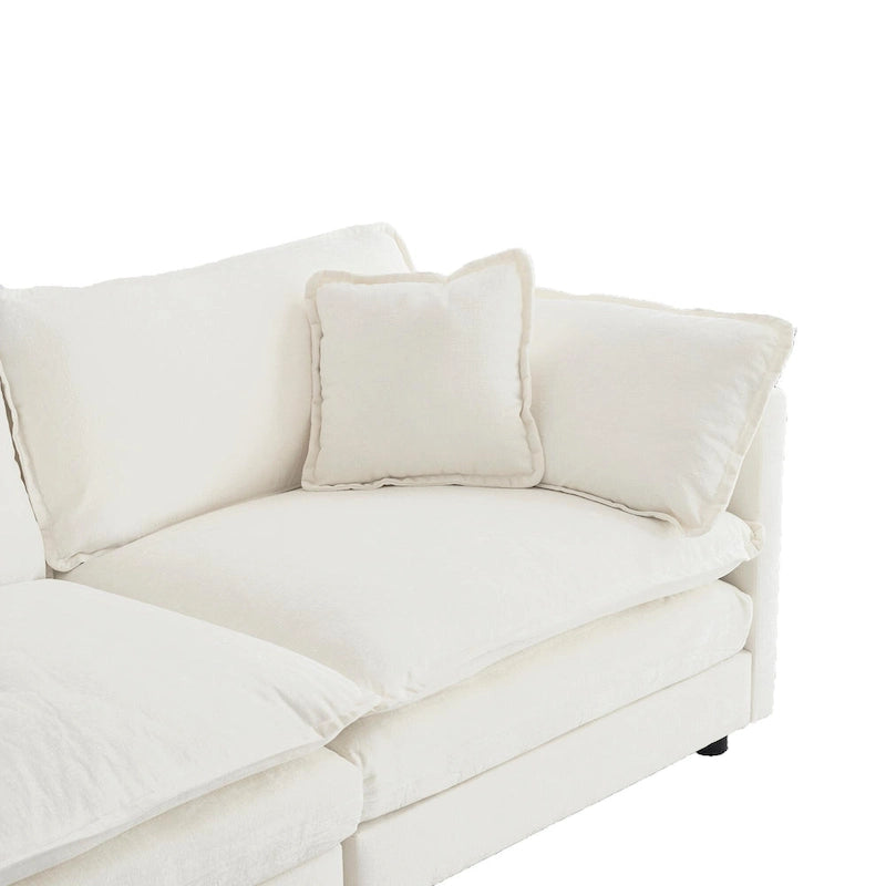 Canapé d'angle modulable en chenille 3 pièces avec pouf