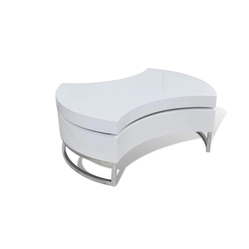 Table basse, design contemporain à rangement rotatif, 81 cm, blanche