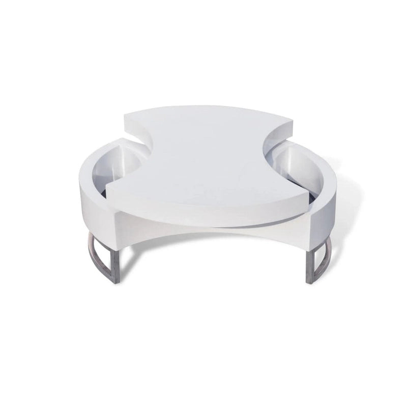 Table basse, design contemporain à rangement rotatif, 81 cm, blanche