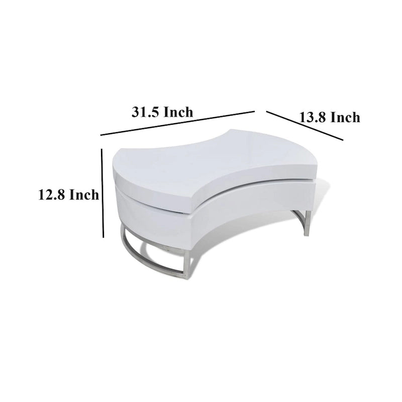 Table basse, design contemporain à rangement rotatif, 81 cm, blanche