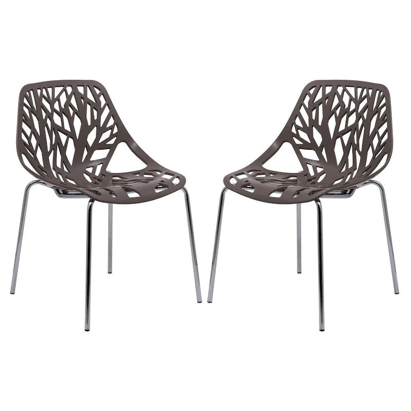 Chaise de salle à manger empilable Asbury avec pieds chromés (lot de 2) Chaise d'appoint moderne avec dossier découpé