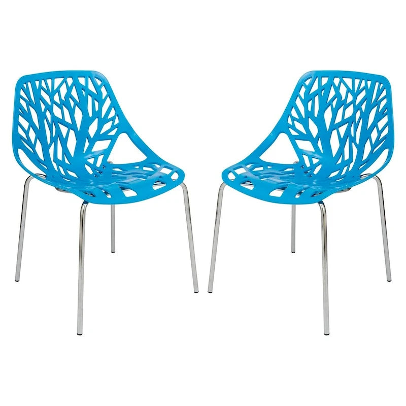 Chaise de salle à manger empilable Asbury avec pieds chromés (lot de 2) Chaise d'appoint moderne avec dossier découpé