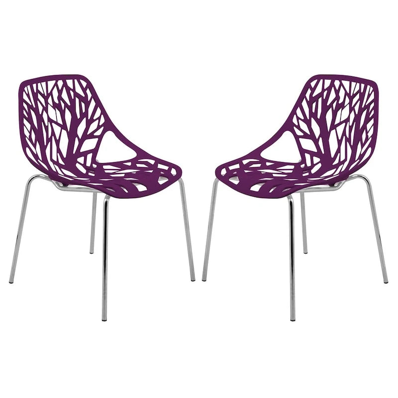 Chaise de salle à manger empilable Asbury avec pieds chromés (lot de 2) Chaise d'appoint moderne avec dossier découpé