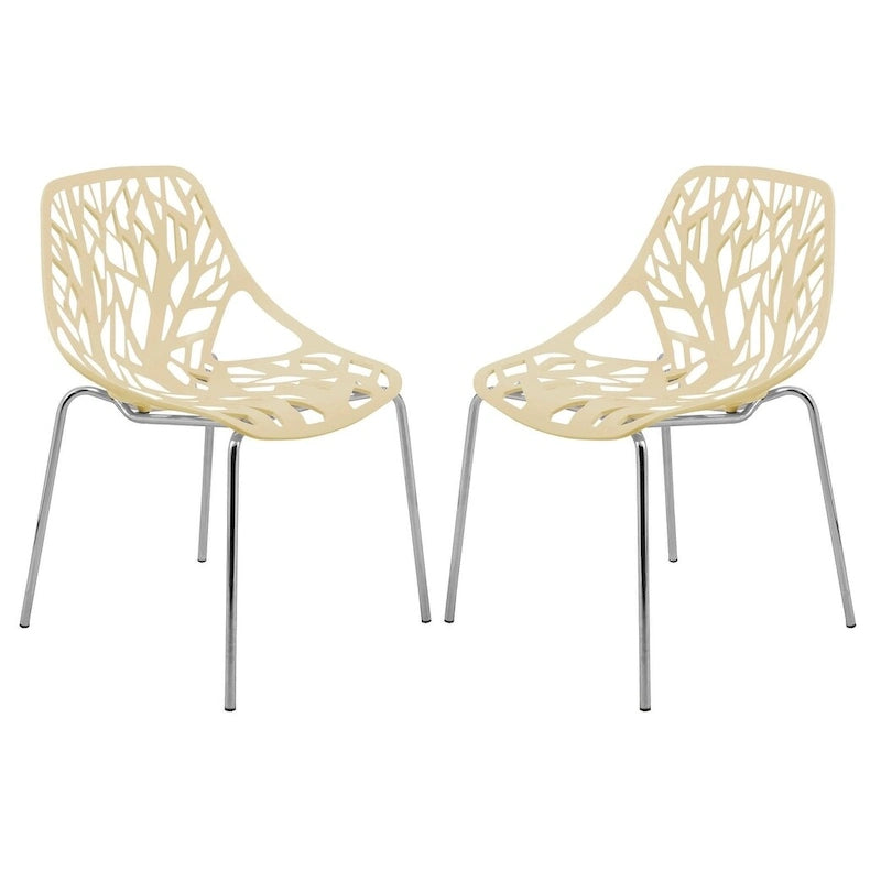 Chaise de salle à manger empilable Asbury avec pieds chromés (lot de 2) Chaise d'appoint moderne avec dossier découpé