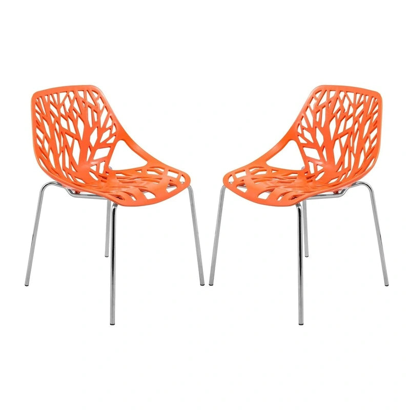 Chaise de salle à manger empilable Asbury avec pieds chromés (lot de 2) Chaise d'appoint moderne avec dossier découpé
