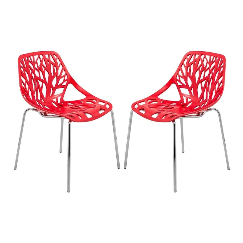 Chaise de salle à manger empilable Asbury avec pieds chromés (lot de 2) Chaise d'appoint moderne avec dossier découpé