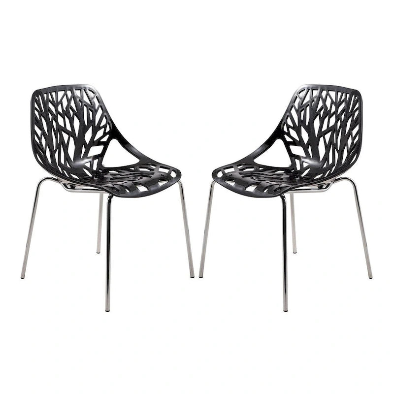 Chaise de salle à manger empilable Asbury avec pieds chromés (lot de 2) Chaise d'appoint moderne avec dossier découpé