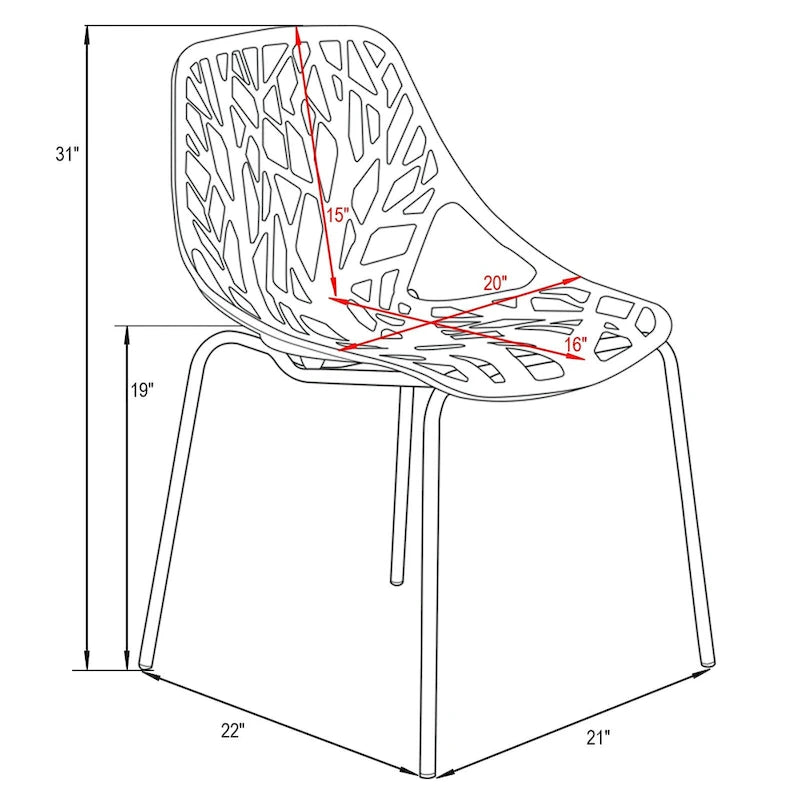 Chaise de salle à manger empilable Asbury avec pieds chromés (lot de 2) Chaise d'appoint moderne avec dossier découpé