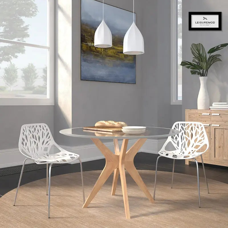 Chaise de salle à manger empilable Asbury avec pieds chromés (lot de 2) Chaise d'appoint moderne avec dossier découpé