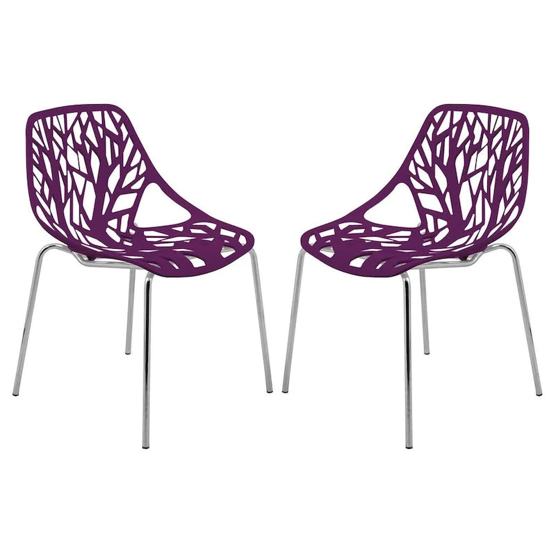 Chaise de salle à manger empilable Asbury avec pieds chromés (lot de 2) Chaise d'appoint moderne avec dossier découpé
