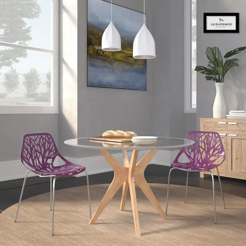 Chaise de salle à manger empilable Asbury avec pieds chromés (lot de 2) Chaise d'appoint moderne avec dossier découpé