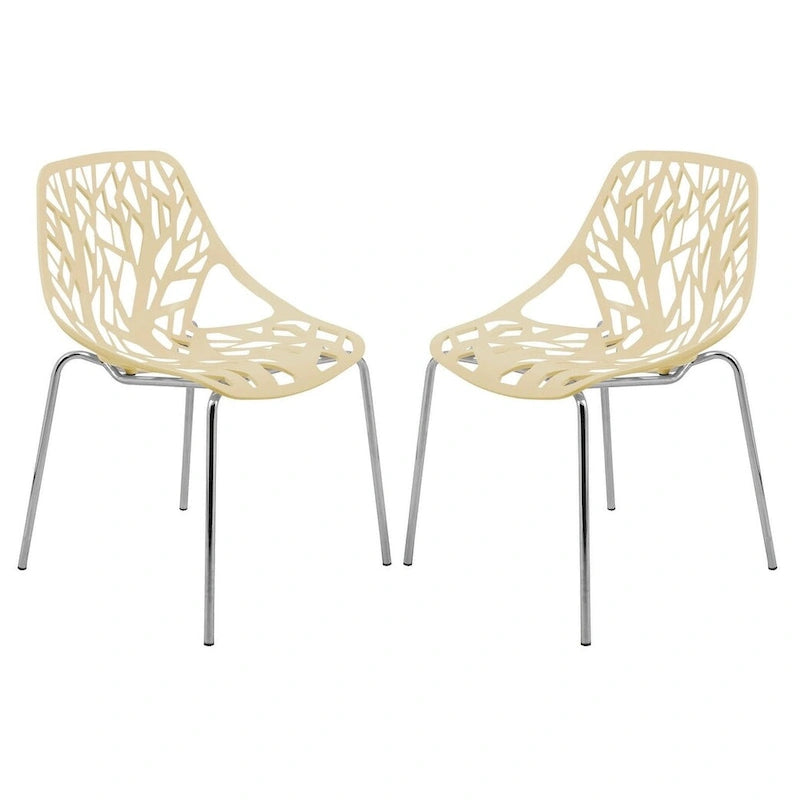 Chaise de salle à manger empilable Asbury avec pieds chromés (lot de 2) Chaise d'appoint moderne avec dossier découpé