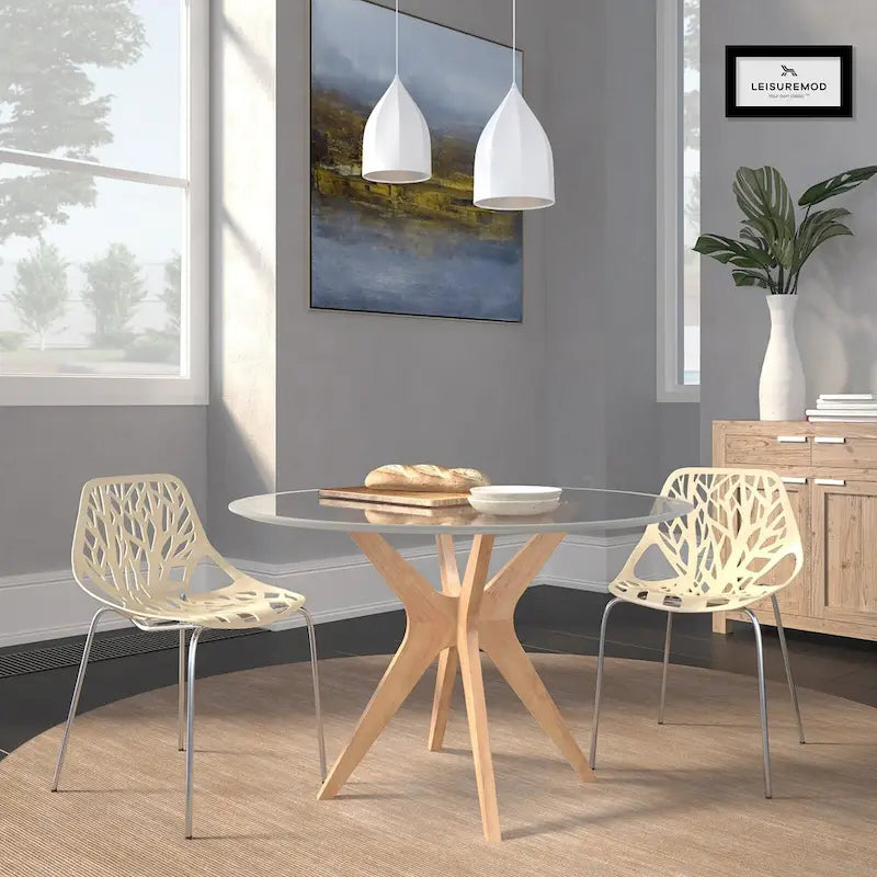 Chaise de salle à manger empilable Asbury avec pieds chromés (lot de 2) Chaise d'appoint moderne avec dossier découpé