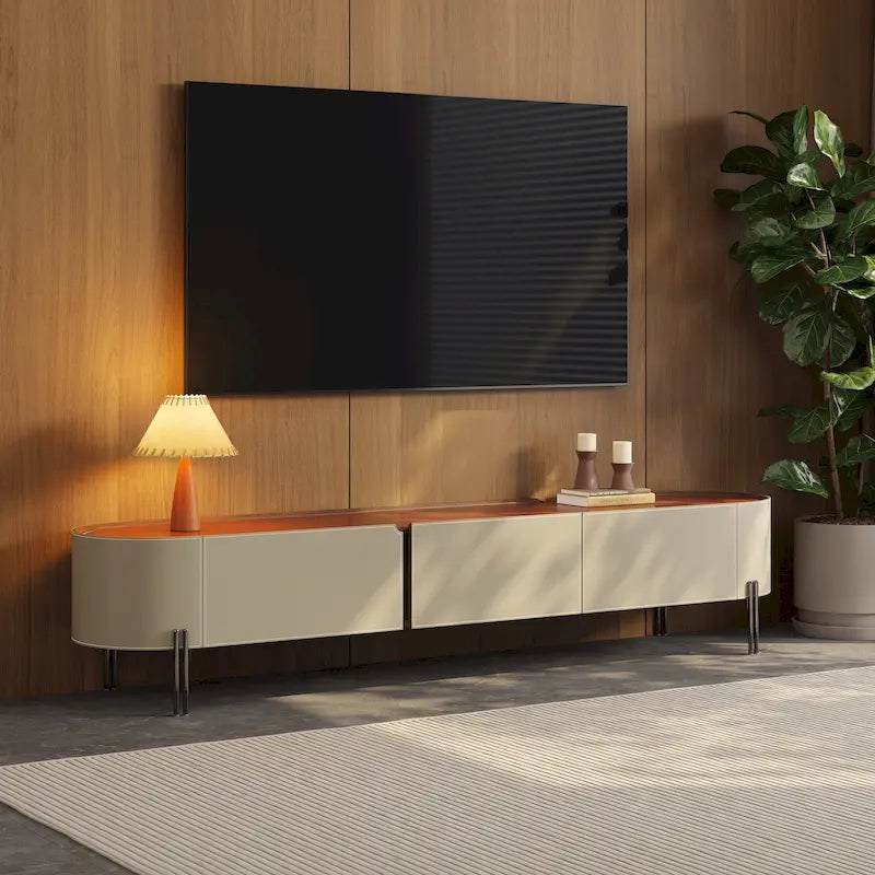 Meuble TV en cuir de 78,7 po, meuble de divertissement moderne avec 3 tiroirs