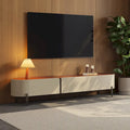 Meuble TV en cuir de 78,7 po, meuble de divertissement moderne avec 3 tiroirs
