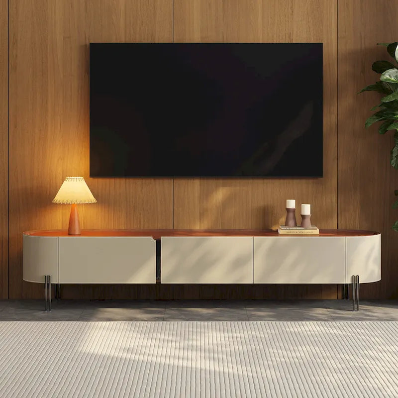 Meuble TV en cuir de 78,7 po, meuble de divertissement moderne avec 3 tiroirs