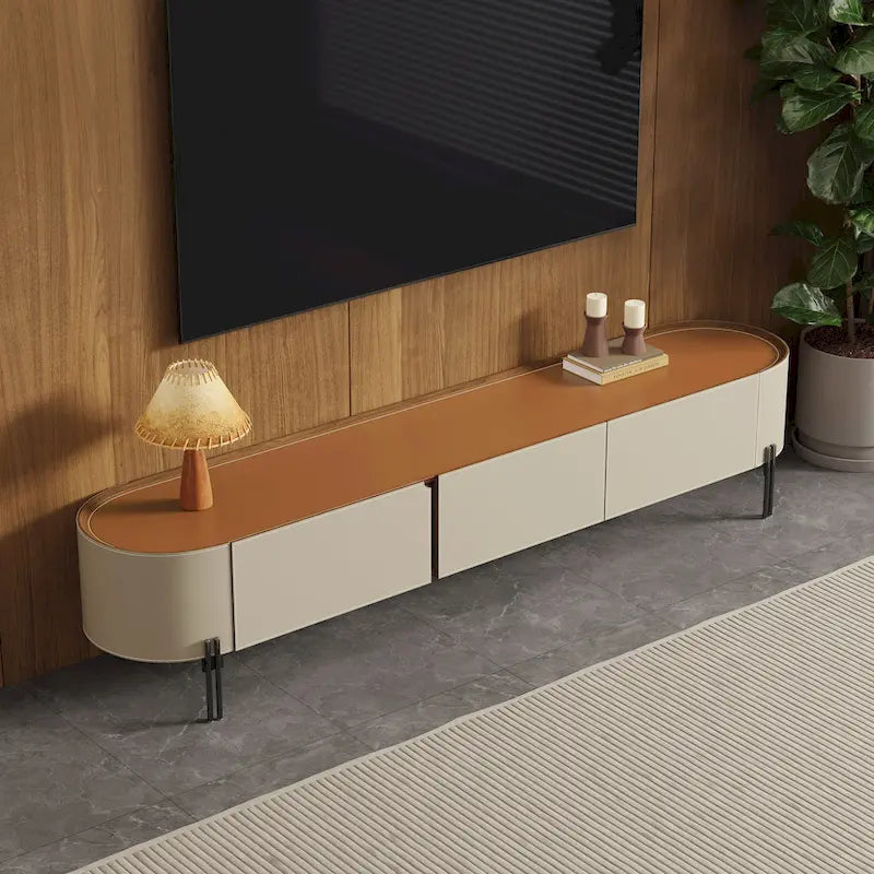 Meuble TV en cuir de 78,7 po, meuble de divertissement moderne avec 3 tiroirs