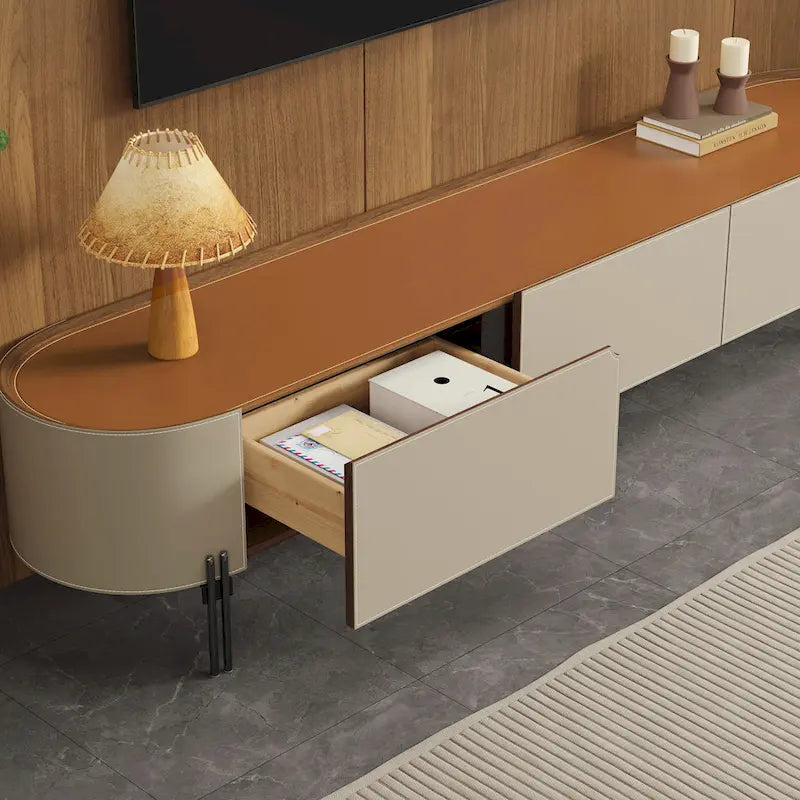 Meuble TV en cuir de 78,7 po, meuble de divertissement moderne avec 3 tiroirs