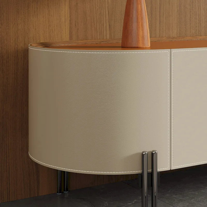 Meuble TV en cuir de 78,7 po, meuble de divertissement moderne avec 3 tiroirs