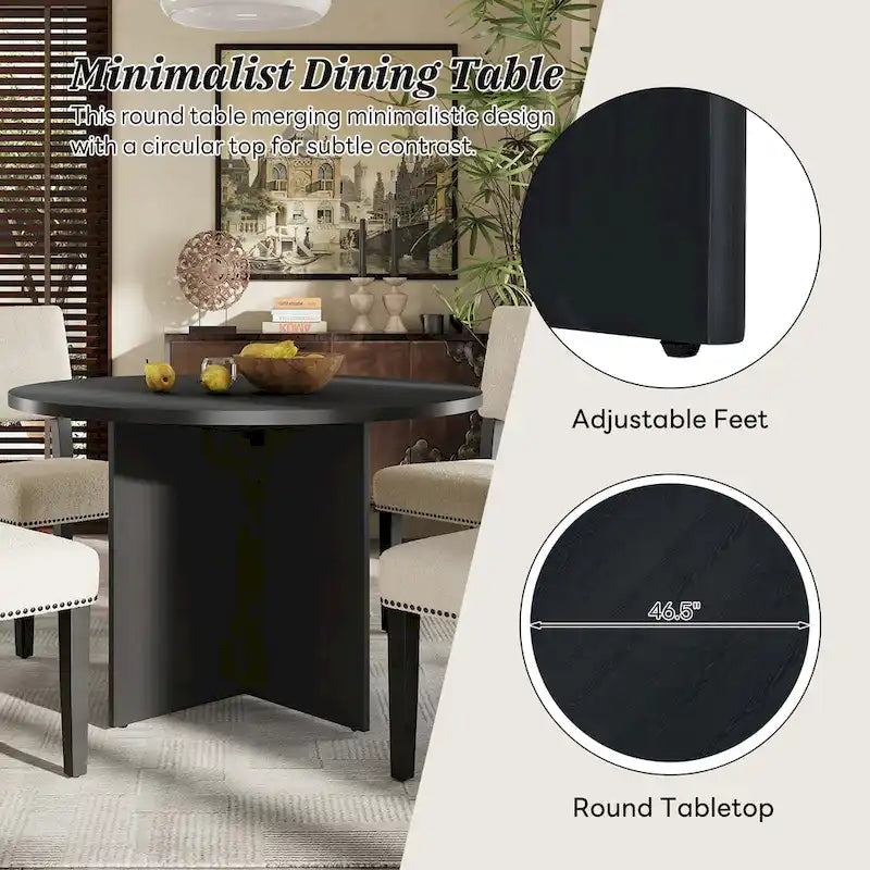 Ensemble de salle à manger moderne Sakin 5 pièces avec table ronde à piédestal et chaises rembourrées par GDFStudio