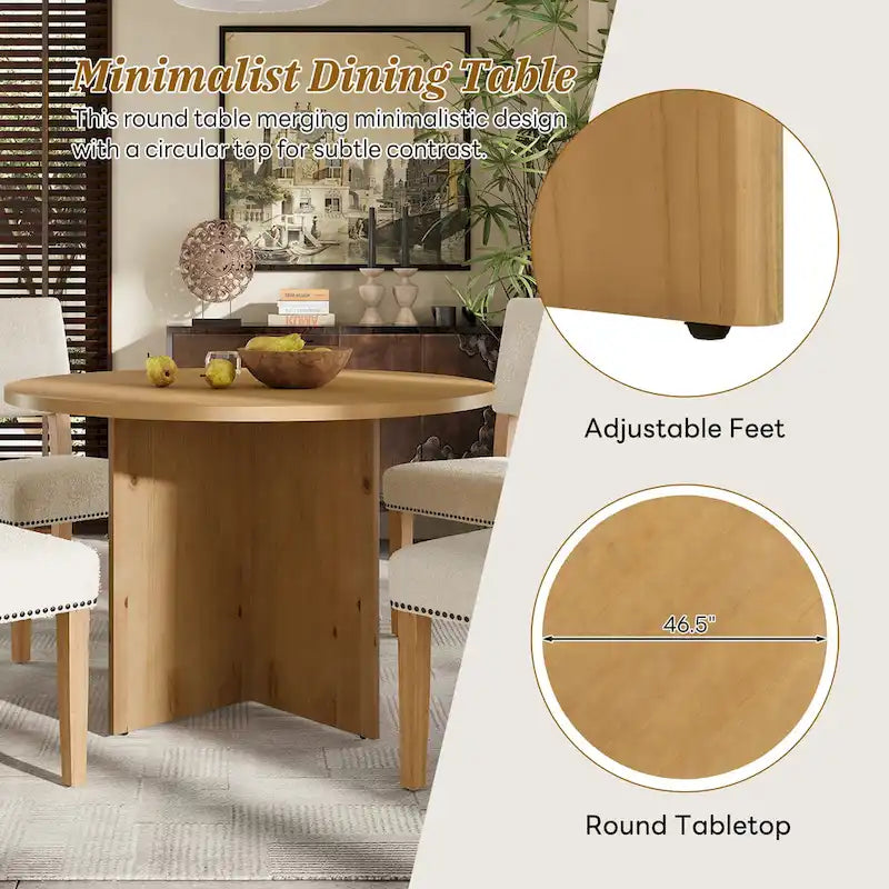 Ensemble de salle à manger moderne Sakin 5 pièces avec table ronde à piédestal et chaises rembourrées par GDFStudio