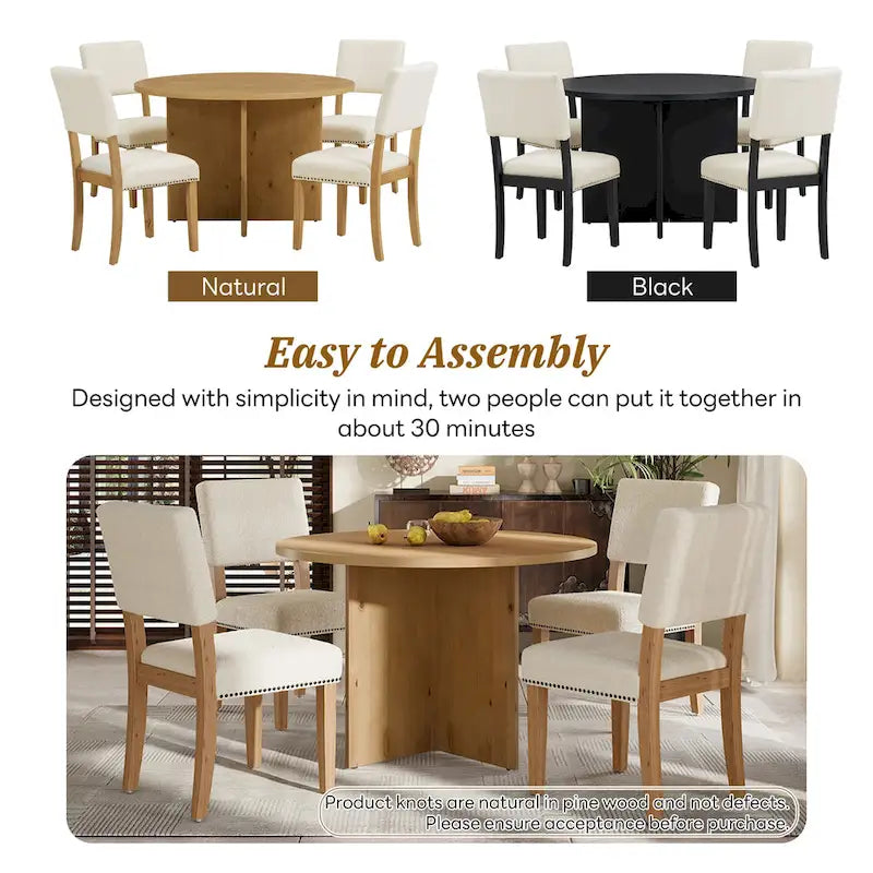Ensemble de salle à manger moderne Sakin 5 pièces avec table ronde à piédestal et chaises rembourrées par GDFStudio
