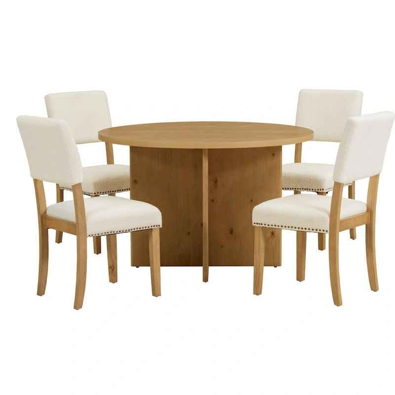 Ensemble de salle à manger moderne Sakin 5 pièces avec table ronde à piédestal et chaises rembourrées par GDFStudio