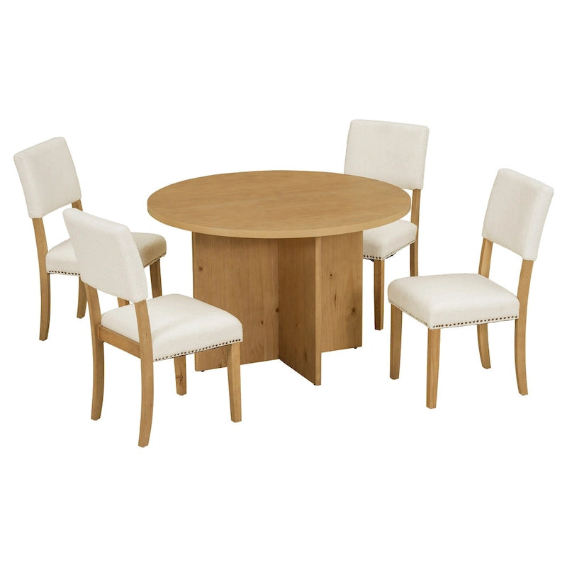 Ensemble de salle à manger moderne Sakin 5 pièces avec table ronde à piédestal et chaises rembourrées par GDFStudio