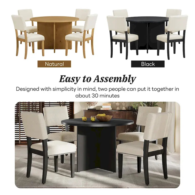 Ensemble de salle à manger moderne Sakin 5 pièces avec table ronde à piédestal et chaises rembourrées par GDFStudio