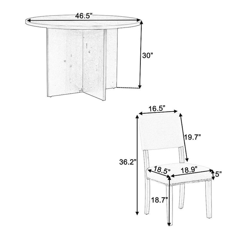 Ensemble de salle à manger moderne Sakin 5 pièces avec table ronde à piédestal et chaises rembourrées par GDFStudio