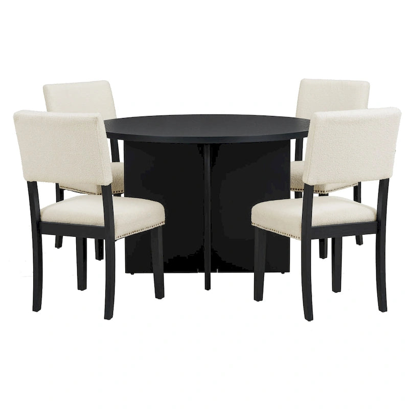 Ensemble de salle à manger moderne Sakin 5 pièces avec table ronde à piédestal et chaises rembourrées par GDFStudio