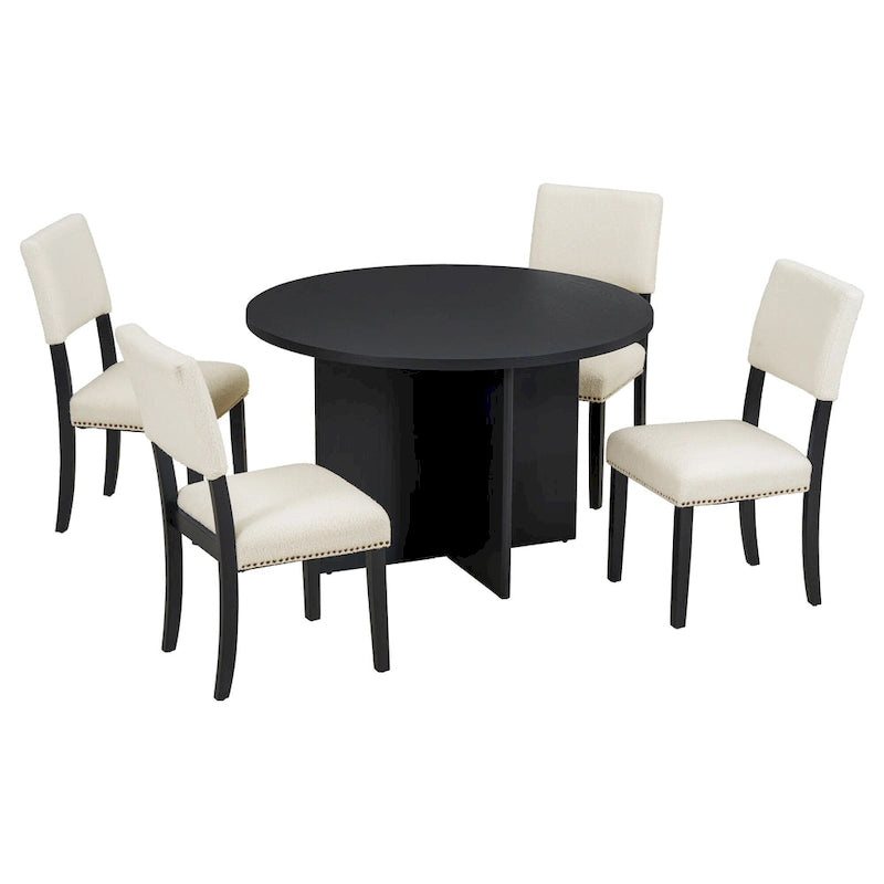 Ensemble de salle à manger moderne Sakin 5 pièces avec table ronde à piédestal et chaises rembourrées par GDFStudio