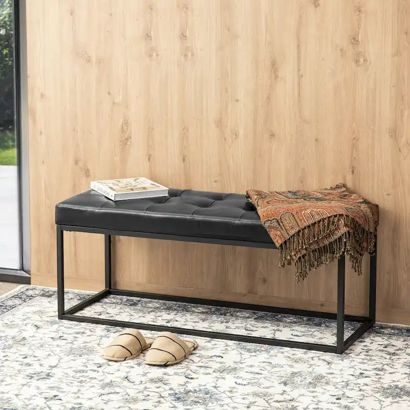 Banc capitonné moderne noir Glitzhome 45W avec pieds en métal - 45W x 19H x 17.5D