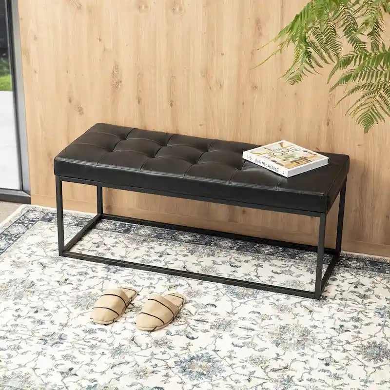 Banc capitonné moderne noir Glitzhome 45W avec pieds en métal - 45W x 19H x 17.5D