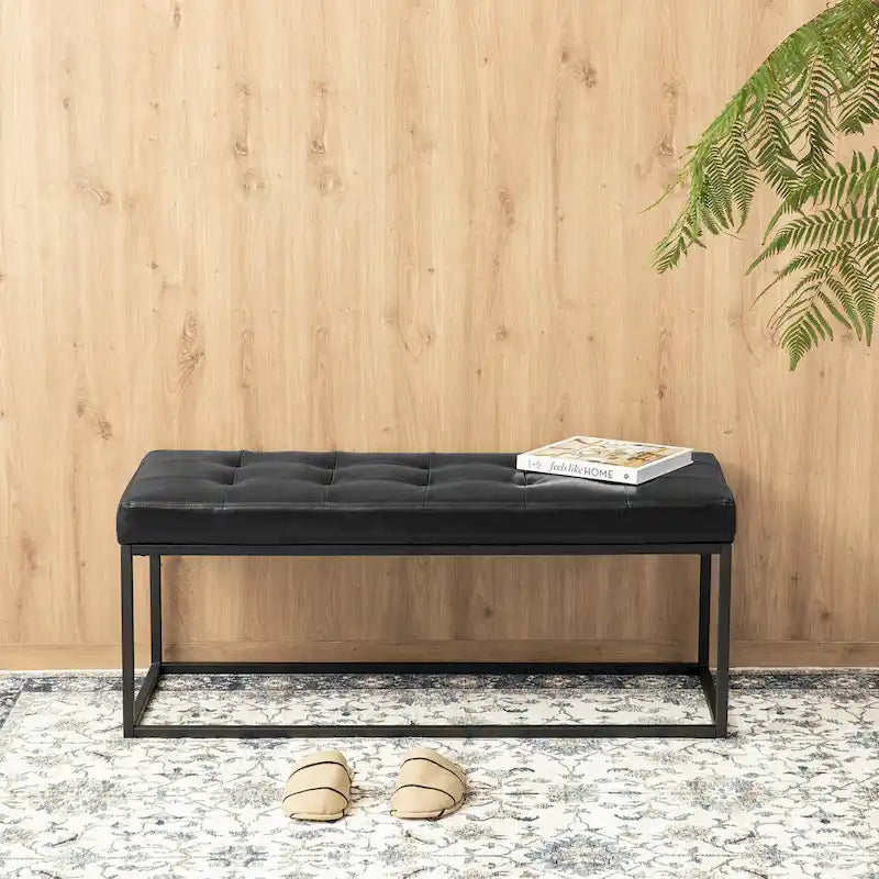 Banc capitonné moderne noir Glitzhome 45W avec pieds en métal - 45W x 19H x 17.5D