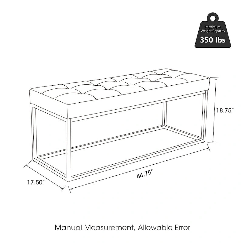 Banc capitonné moderne noir Glitzhome 45W avec pieds en métal - 45W x 19H x 17.5D