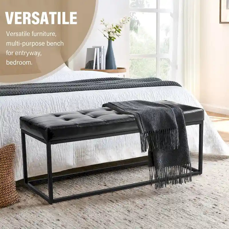 Banc capitonné moderne noir Glitzhome 45W avec pieds en métal - 45W x 19H x 17.5D